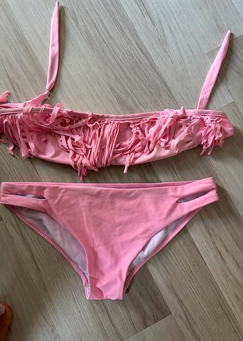 m Beden Püsküllü Toz Pembe Hafif Brazillian Bikini Takım