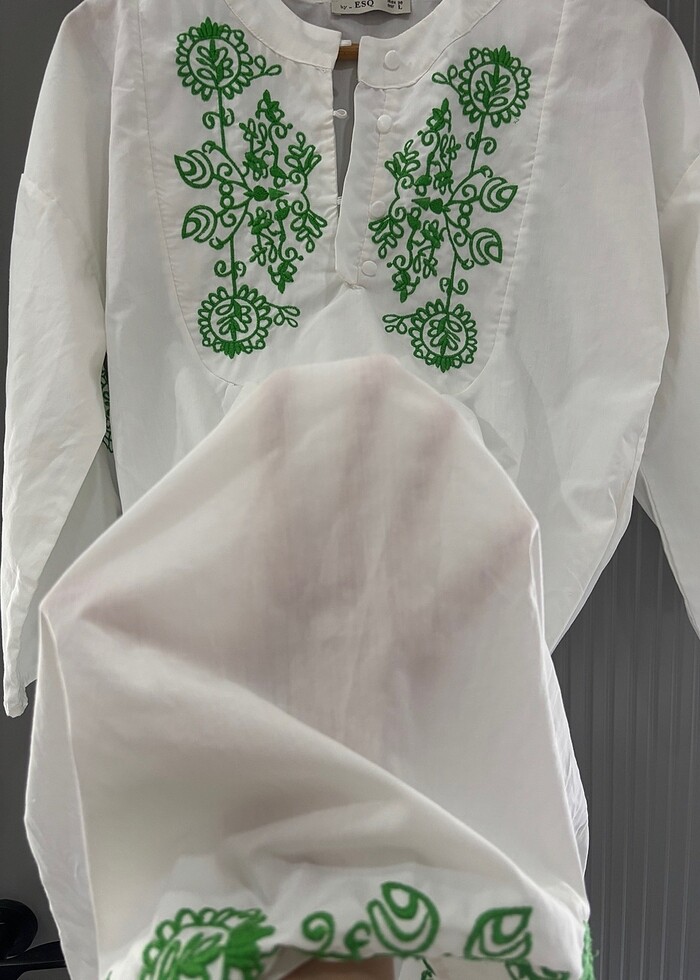 Beyaz nakış işleme pareo - Görsel 3