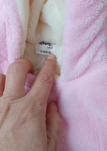 9-12 Ay Beden Kapüşonlu Pembe Peluş Kız Mont