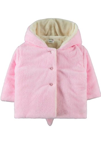 Kapüşonlu Pembe Peluş Kız Mont