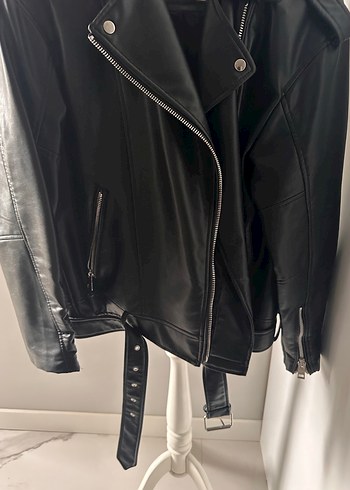 Kadın Siyah Biker Deri Ceket - Görsel 4