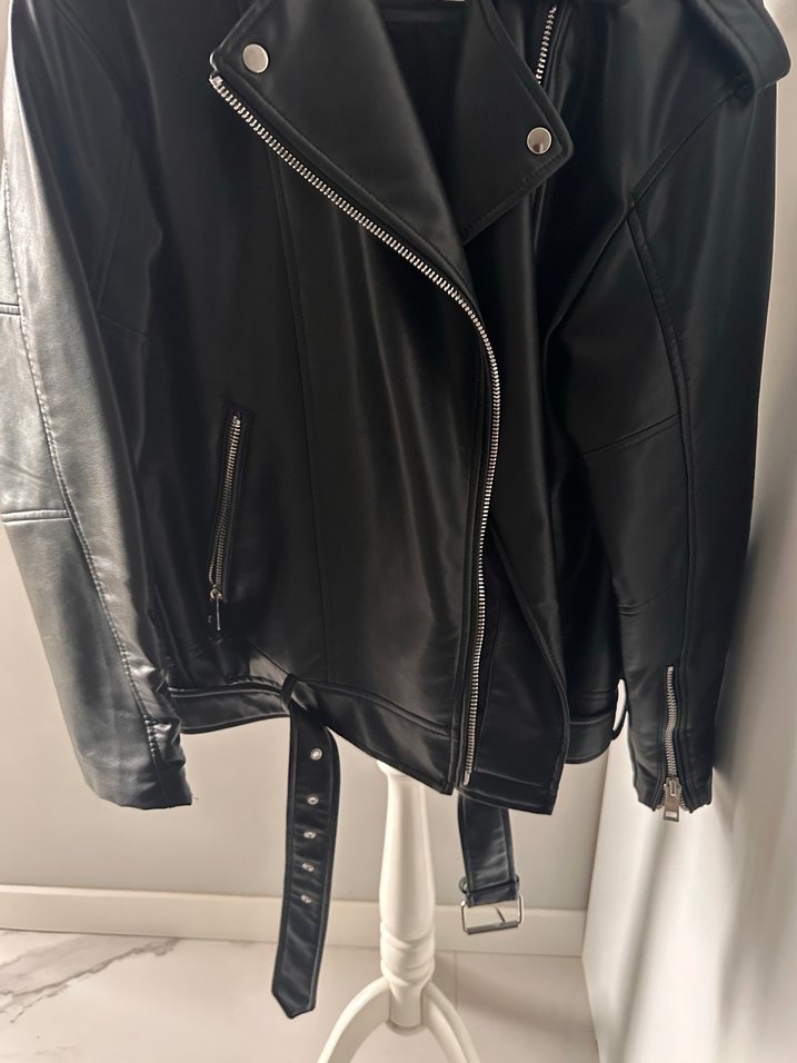 Kadın Siyah Biker Deri Ceket - Görsel 4