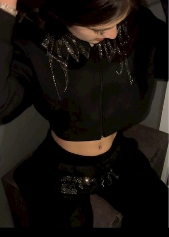 Sheinside Pul İşlemeli Siyah Mini Sweatpant