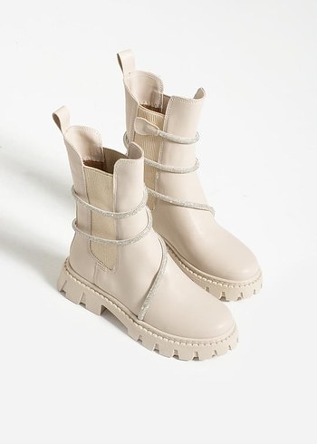 Zara Bej Deri Platform Topuklu Kadın Bot