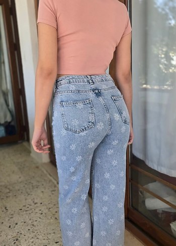 Defacto Mavi bağlama desenli bol kesim kot pantolon