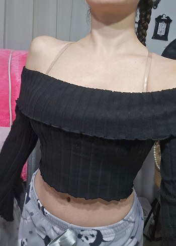 Sheinside Siyah Straplez Pilili Kadın Bluz