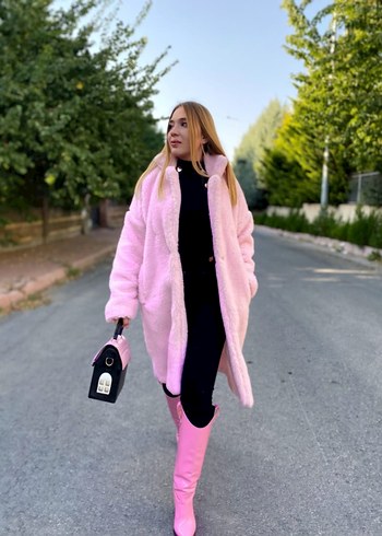 Pembe Uzun Peluş Kadın Kaban