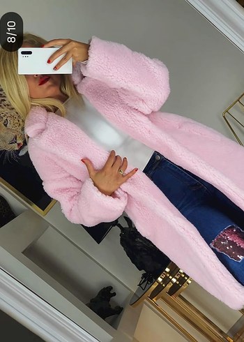 Zara Pembe Uzun Peluş Kadın Kaban