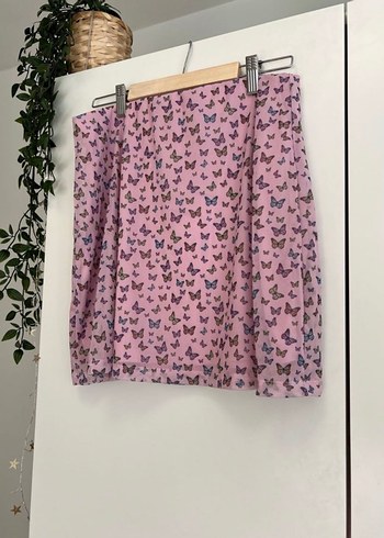 s Beden pembe Renk Pembe Mini Etek Kelebek Desenli