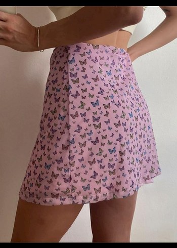 Sheinside Pembe Mini Etek Kelebek Desenli