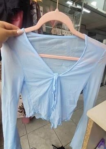 Sheinside Mavi Bohem V Yaka Uzun Kollu Bluz