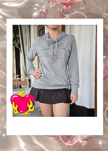 Gri Kapüşonlu Mini Sweatshirt