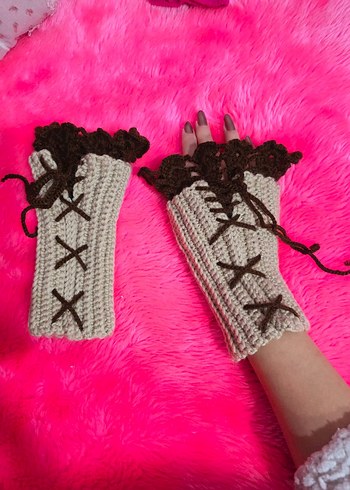 Bej Örgü Bohem Kadın Eldiveni - Görsel 2