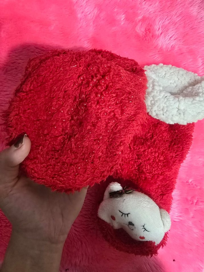 Kızlar için Kırmızı Kürklü Sıcak Terlik - Görsel 2