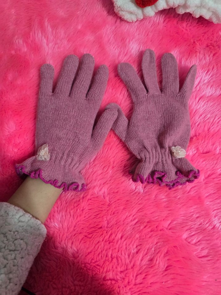 Pembe Örgü Kadın Eldivenleri - Görsel 2