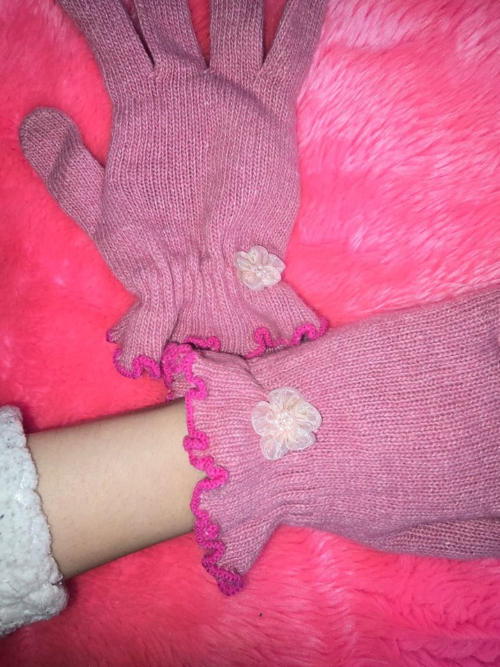 Pembe Örgü Kadın Eldivenleri - Görsel 3