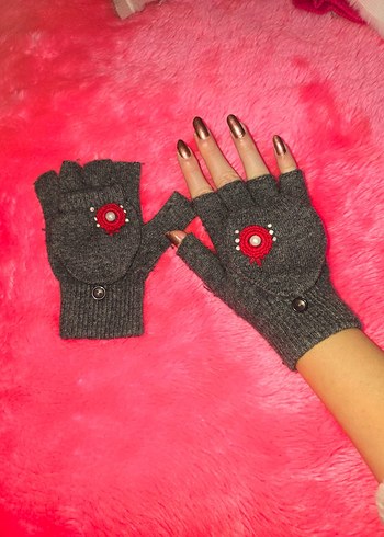 Gri Örme Parmaksız Kadın Eldiveni - Görsel 2