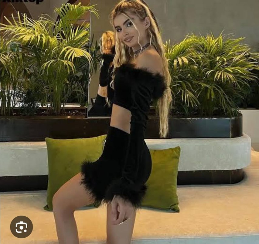 Kürk Detaylı Siyah Mini Straplez Elbise - Görsel 5