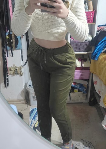 Kadın Salaş Kesim Kemerli Haki Pantolon - Görsel 2