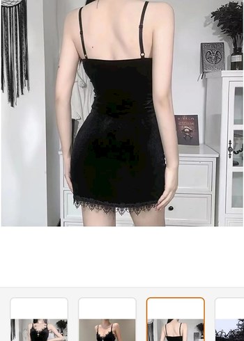 Siyah Dantel Detaylı Gotik Mini Elbise - Görsel 10