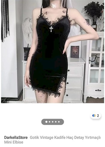 Siyah Dantel Detaylı Gotik Mini Elbise - Görsel 5