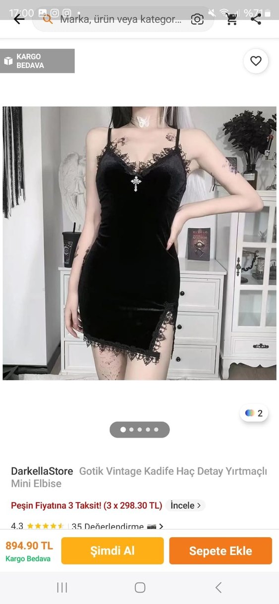 Siyah Dantel Detaylı Gotik Mini Elbise - Görsel 5