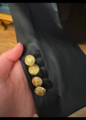 Düğmeli Siyah Deri Kadın Ceket - Görsel 9