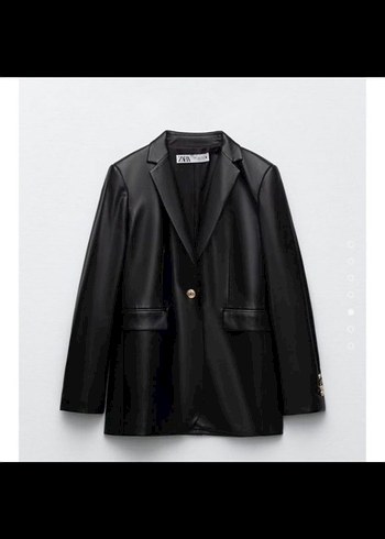 Düğmeli Siyah Deri Kadın Ceket - Görsel 4