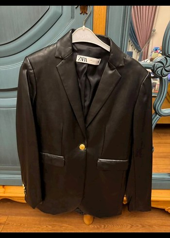 Düğmeli Siyah Deri Kadın Ceket - Görsel 6