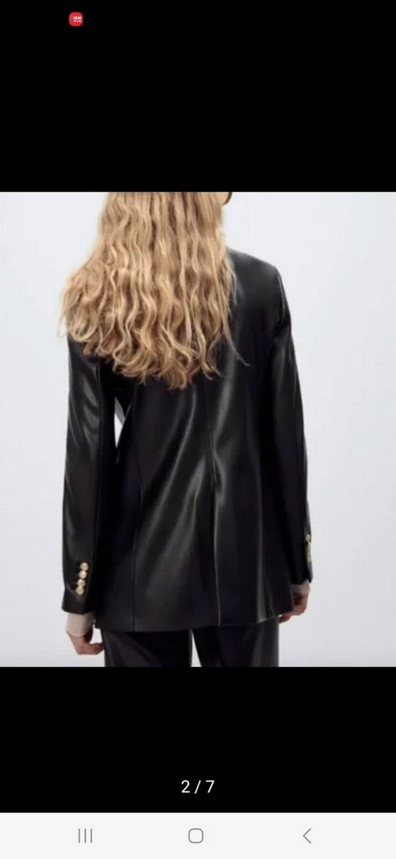 Düğmeli Siyah Deri Kadın Ceket - Görsel 2