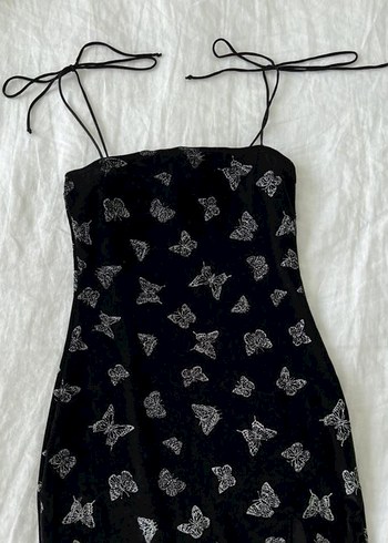 Drapeli Siyah Mini Strappy Elbise - Görsel 6