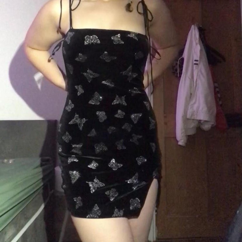 Drapeli Siyah Mini Strappy Elbise - Görsel 2