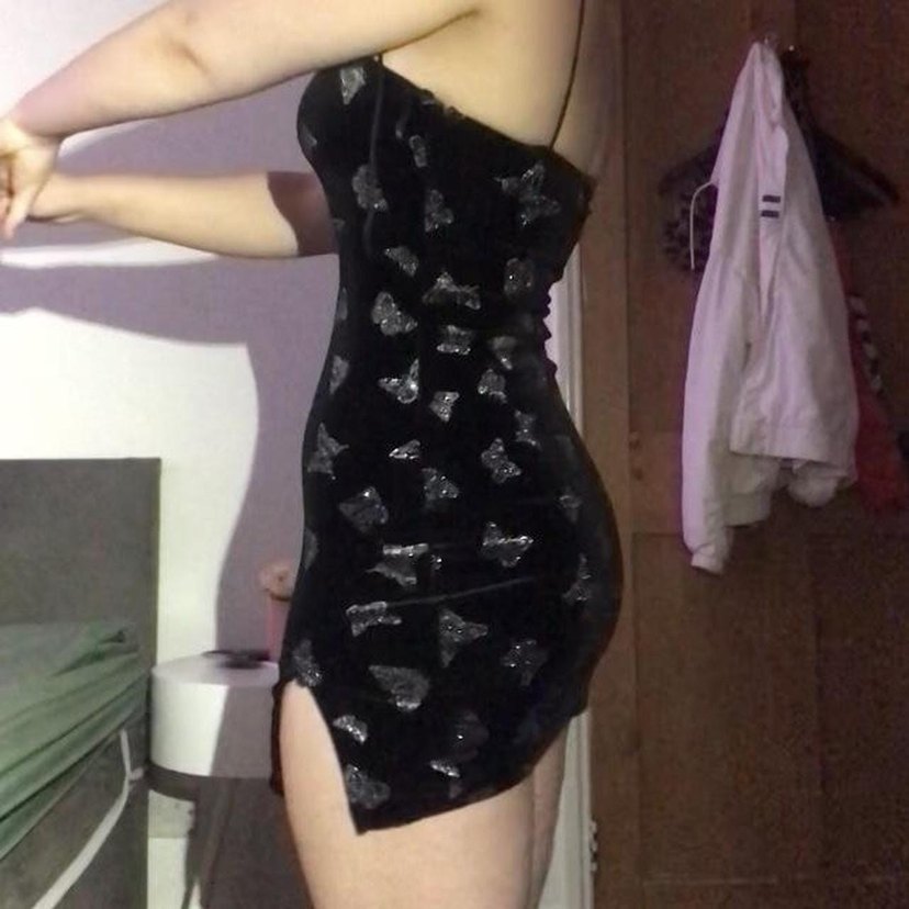 Drapeli Siyah Mini Strappy Elbise - Görsel 3