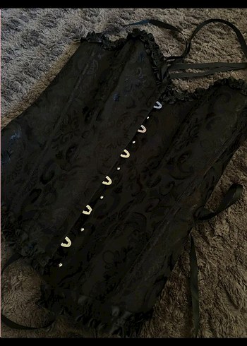 Dantel Detaylı Siyah Straplez Gotik Büstiyer - Görsel 10