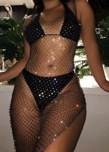 Parlak Siyah Puantiyeli Dantel Monokini - Görsel 14