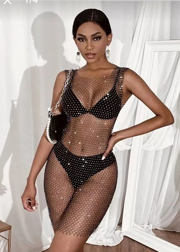 Parlak Siyah Puantiyeli Dantel Monokini - Görsel 18