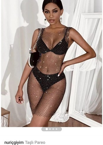 Parlak Siyah Puantiyeli Dantel Monokini - Görsel 19