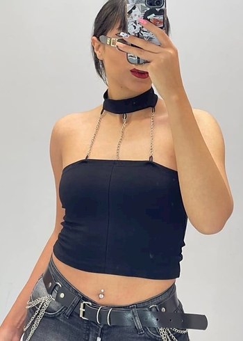 Zincir Detaylı Siyah Gotik Vücut Zinciri - Görsel 3