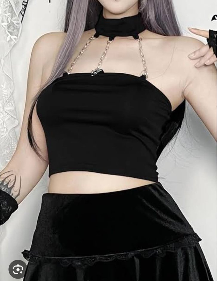 Zincir Detaylı Siyah Gotik Vücut Zinciri - Görsel 5