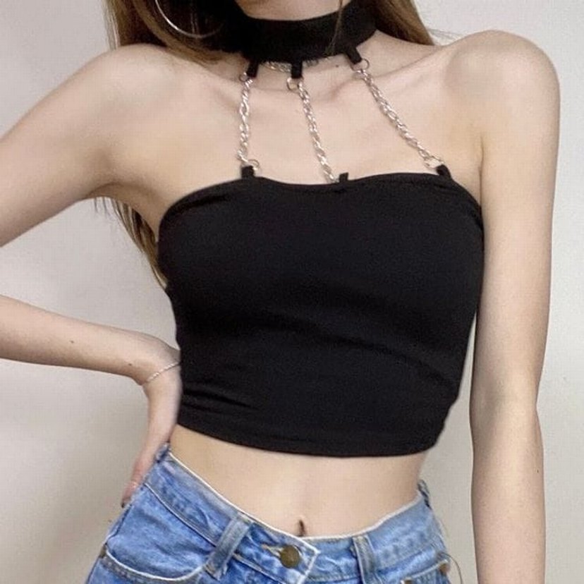 Zincir Detaylı Siyah Gotik Vücut Zinciri - Görsel 2