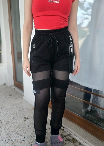 Kadın Siyah Transparan Detaylı Spor Pantolon - Görsel 5