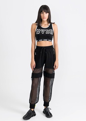 Kadın Siyah Transparan Detaylı Spor Pantolon - Görsel 12