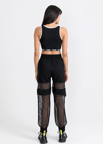 Kadın Siyah Transparan Detaylı Spor Pantolon - Görsel 11