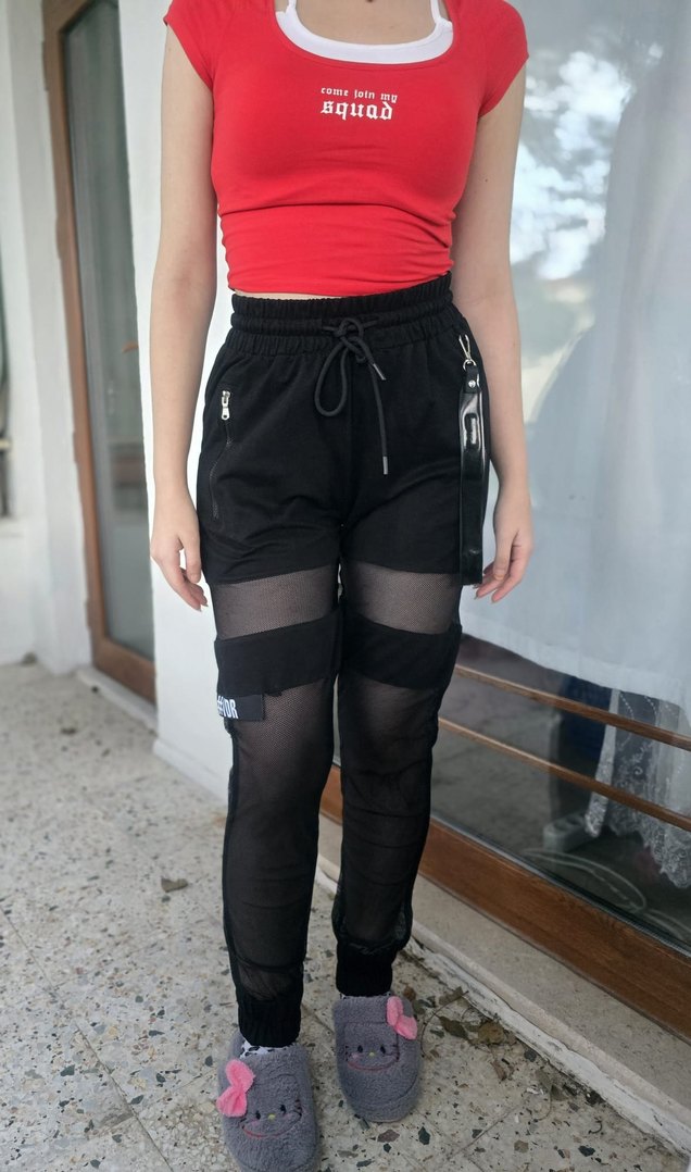 Kadın Siyah Transparan Detaylı Spor Pantolon - Görsel 5