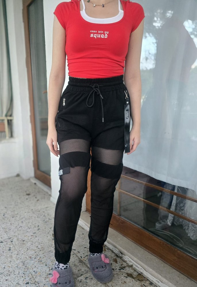 Kadın Siyah Transparan Detaylı Spor Pantolon - Görsel 3