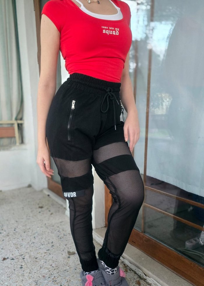 Kadın Siyah Transparan Detaylı Spor Pantolon - Görsel 2