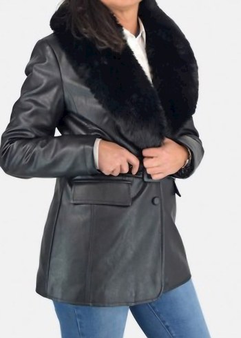 Kürk Detaylı Siyah Deri Kadın Ceket - Görsel 3