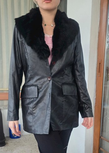 Kürk Detaylı Siyah Deri Kadın Ceket - Görsel 7