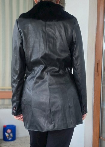 Kürk Detaylı Siyah Deri Kadın Ceket - Görsel 6