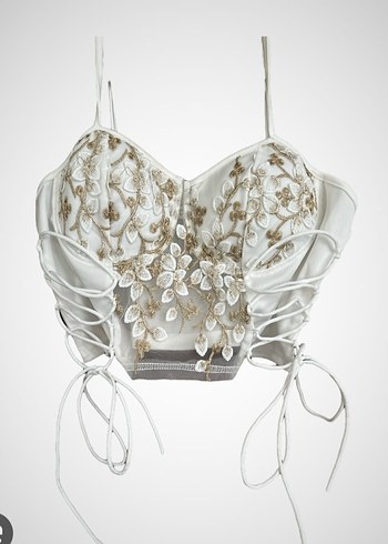 Dantel Detaylı Beyaz Bohem Mini Büstiyer - Görsel 11